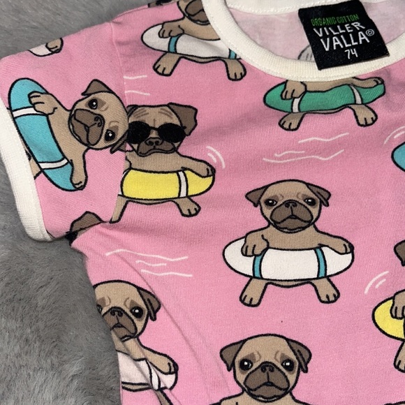 Villervalla Organic Bodysuit PUGS Sz 74/ 6/12M Swimming Rings - Picture 2 of 4